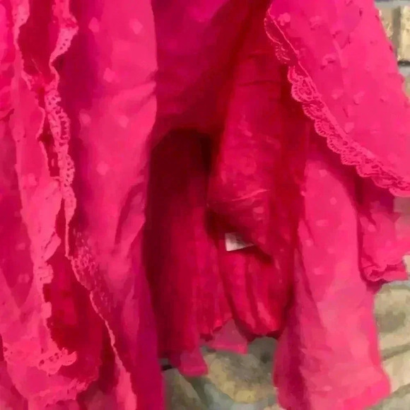 Allison Women's Mini Dress Hot Pink Swiss dot long sleeve ruffles sheer large - Picture 11 of 16